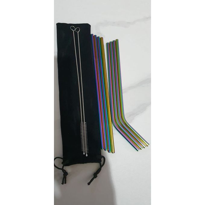 8Pcs Eco-friendly Reusable Metal Straws Jumbo Smoothie Straws 304 With Carrying Pouch And Two Cleaning Brush