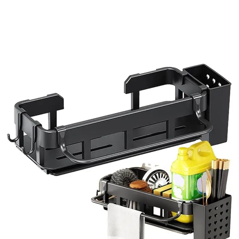 Kitchen Sink Rack Kitchen Sink Organizer Caddy Storage with a draining tray, towel hook and cutlery holder