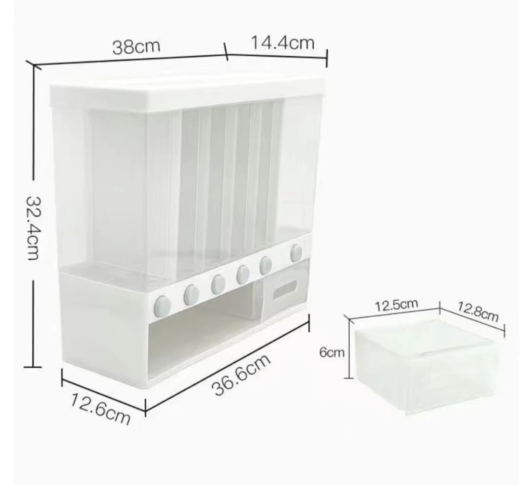 6 compartment cereals dispenser,Wall Mounted Dry Food Dispenser - Whole Grains Rice Bucket Rice Storage Tank, Space Saving Containers for Convenient Storage of Rice Nuts Beans Cereals
