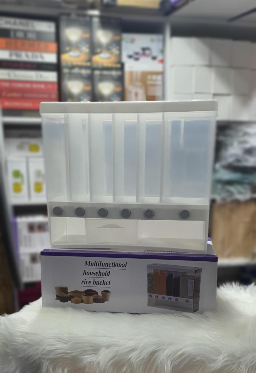 6 compartment cereals dispenser,Wall Mounted Dry Food Dispenser - Whole Grains Rice Bucket Rice Storage Tank, Space Saving Containers for Convenient Storage of Rice Nuts Beans Cereals