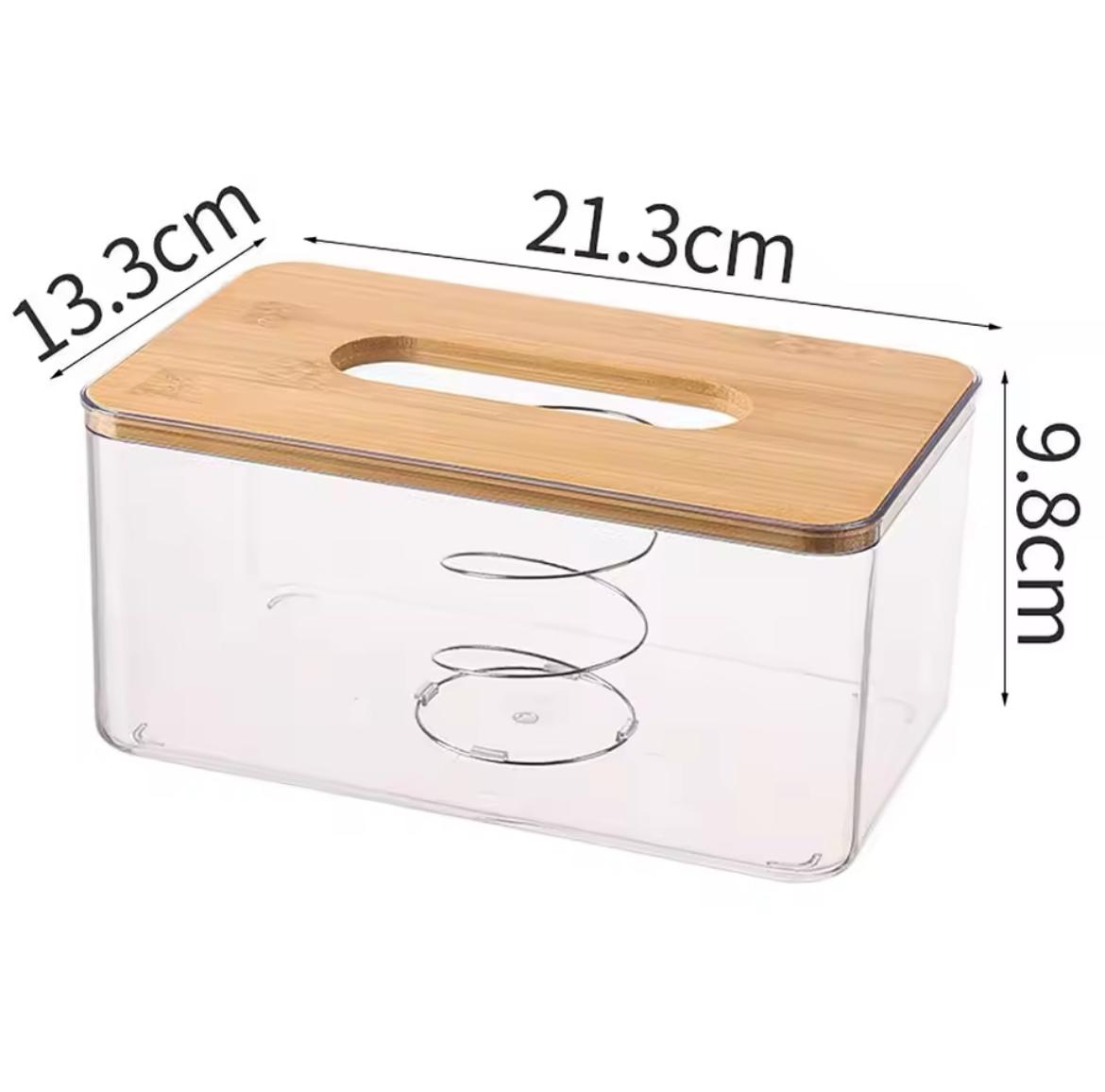 Nordic minimalist tissue box /Serviette holder with bamboo lid Modern desktop Japanese style transparent organiser