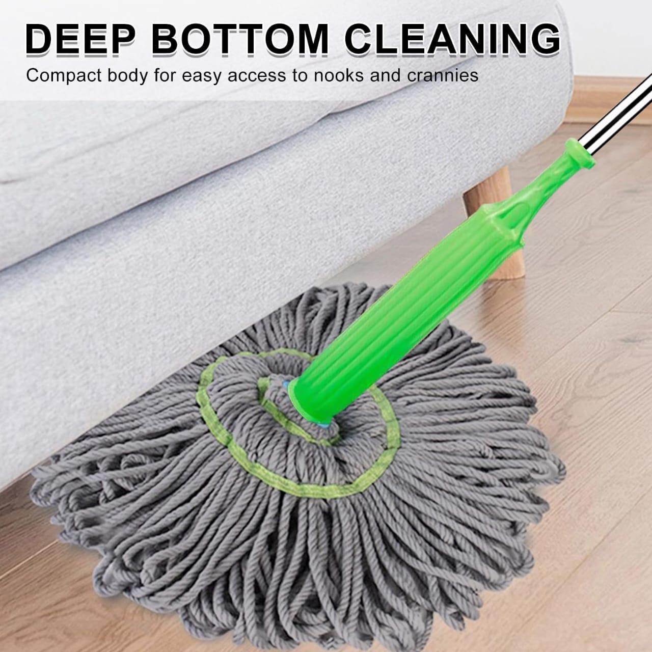 SELF-WRINGING TWIST FLOOR MOP- ROTATES 360 DEGREES MAKING YOUR CLEANING EASY AND FASTER. No more touching of water when squeezing