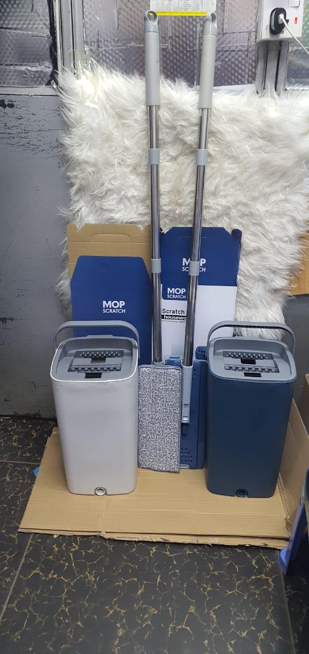 ♨Big Bucket Flat Vertex Self Squeeze Mop With Bucket Hand Free Wringing Floor Cleaning Microfiber Mop ▪Wet and dry mop ▪separates clean water from dirty water 💸Colours available: blue and w