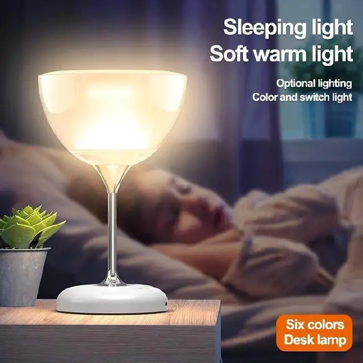 Bedside lamp novel wine glass shaped with 6 colour atmospheric lights with wireless/Bluetooth speaker, FM radio functions, build in microphone and TF card slot