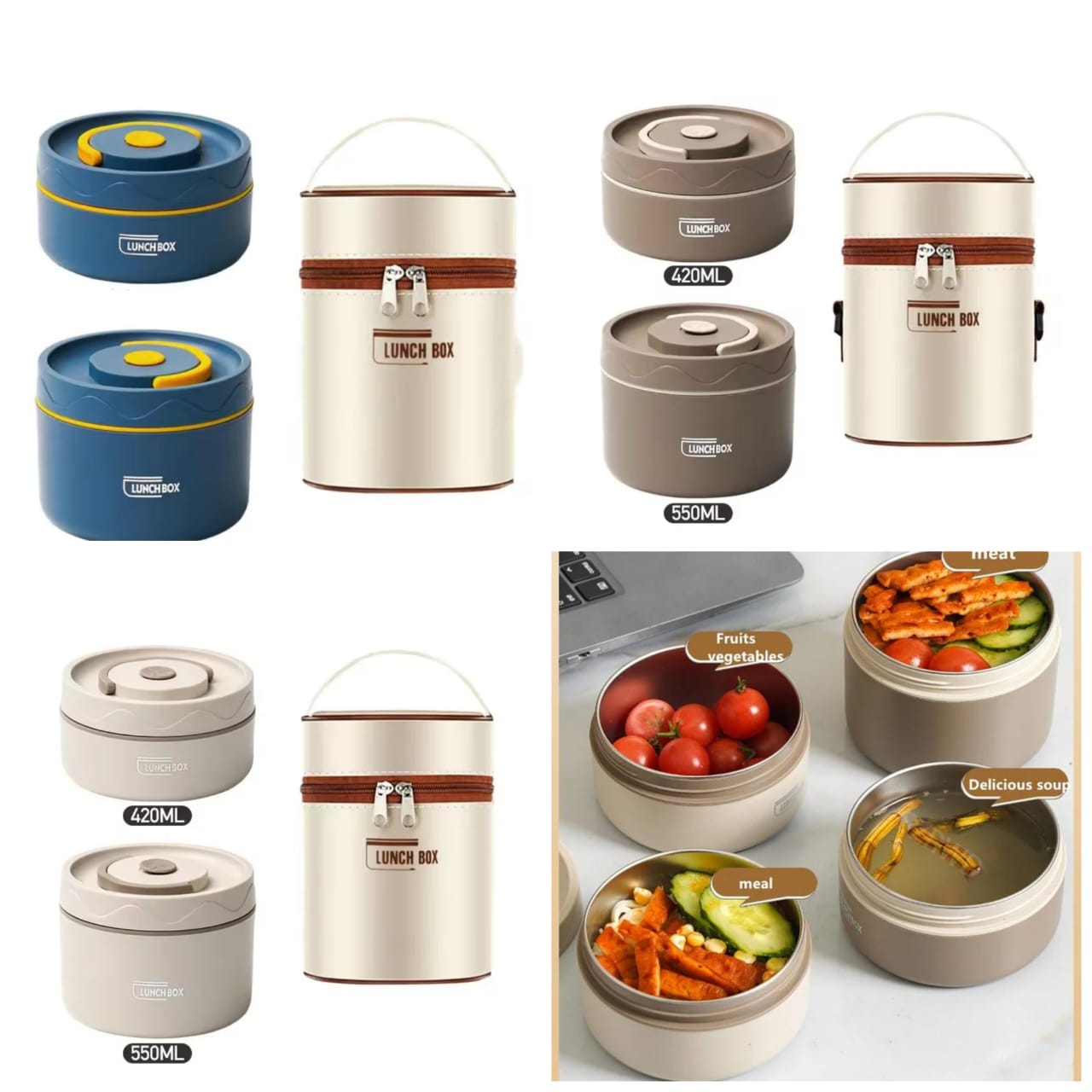 4 in 1 Insulated lunchbox set Combo comes with 3 lunch boxes and 1 insulated bag suitable for students and adults