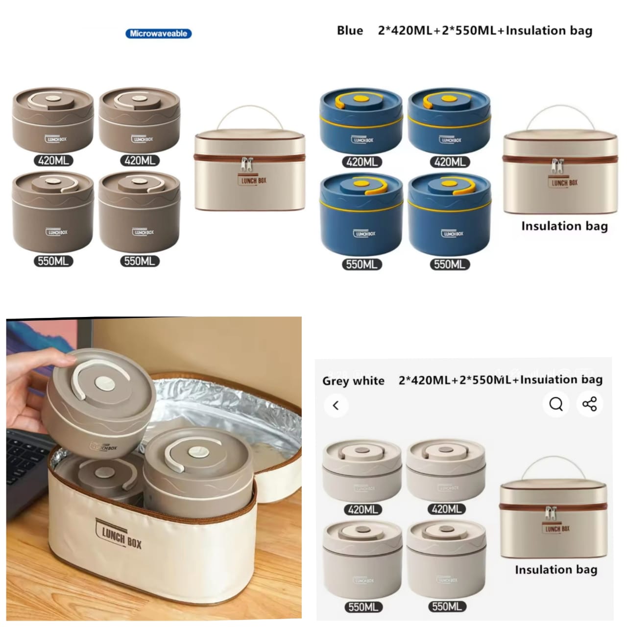 4 in 1 Insulated lunchbox set Combo comes with 3 lunch boxes and 1 insulated bag suitable for students and adults