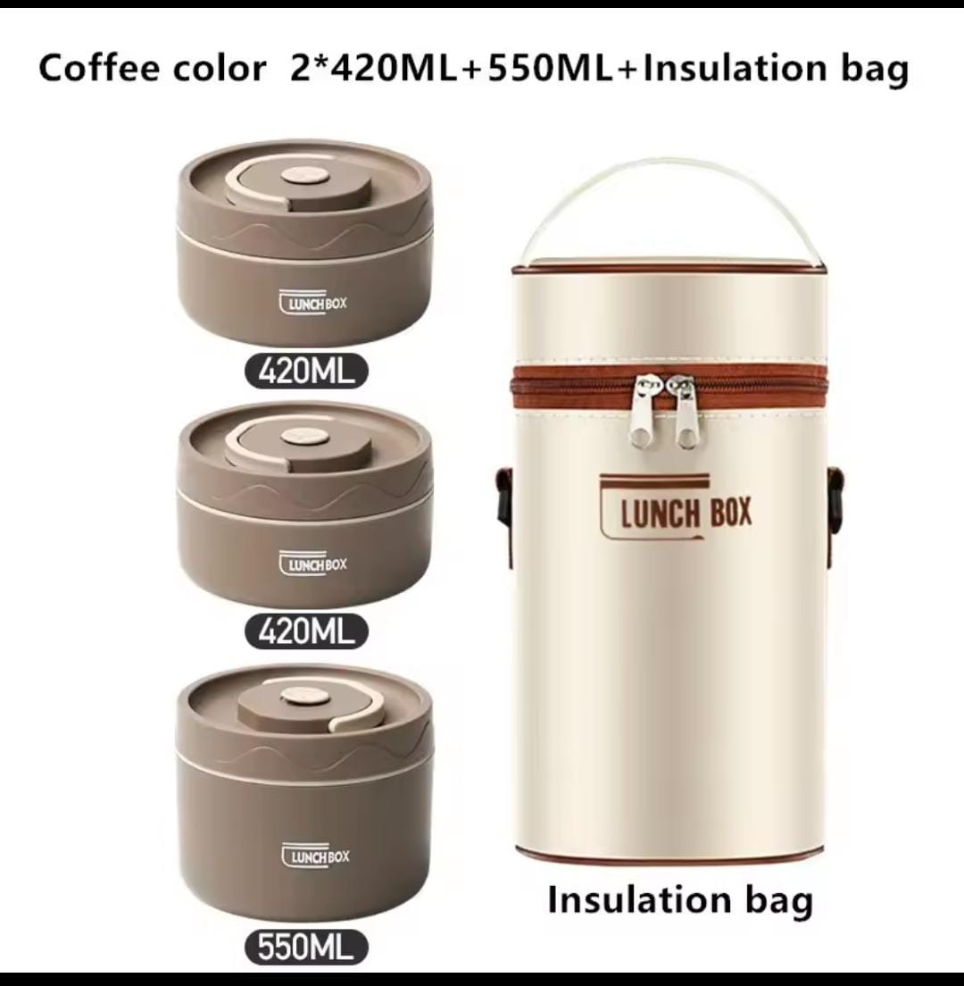 4 in 1 Insulated lunchbox set Combo comes with 3 lunch boxes and 1 insulated bag suitable for students and adults