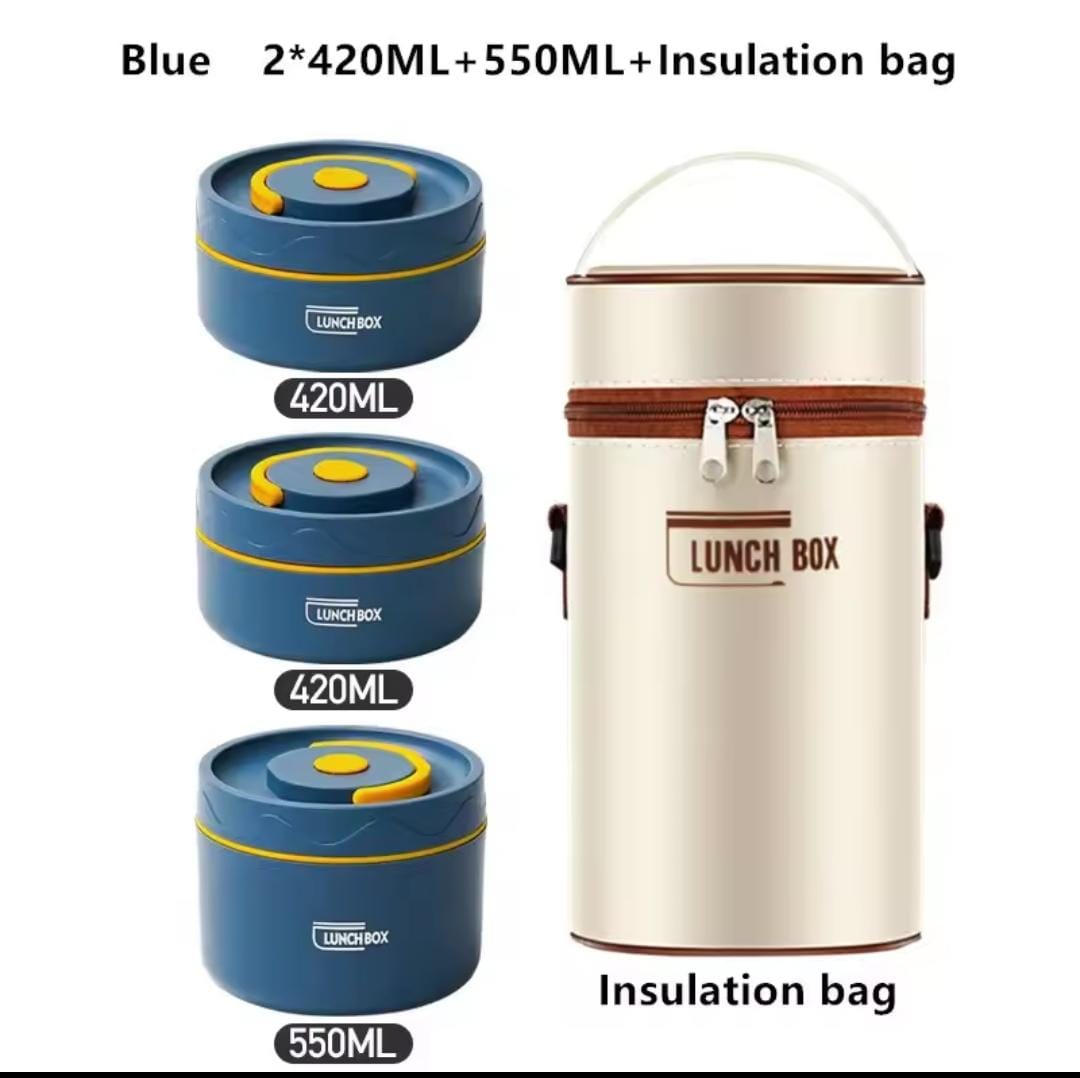 4 in 1 Insulated lunchbox set Combo comes with 3 lunch boxes and 1 insulated bag suitable for students and adults