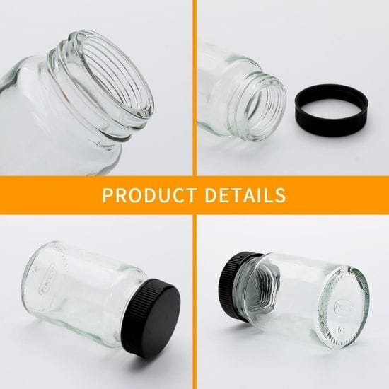 Set of 5 Ginger shots Glass Bottles set of 5 made of Glass with Black Plastic Lid and Reusable Capacity: 60ml