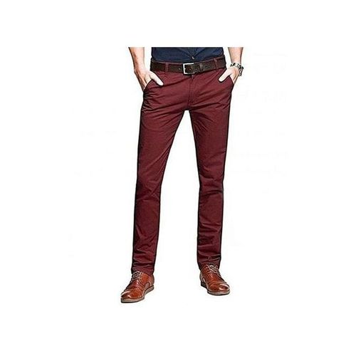 Maroon Khaki Trousers For Men-Slim Fit. Soft Khaki. Stretchy & Comfortable. Sizes: 30-38.