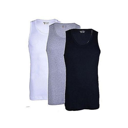 3 Pcs Colored Vests For Men.  (100% Cotton-Black, White & Grey). Sizes: M,L,XL,XXL, XXXL