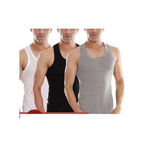 3 Pcs Colored Vests For Men.  (100% Cotton-Black, White & Grey). Sizes: M,L,XL,XXL, XXXL