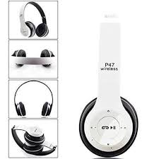 P47 Original 5.0 Wireless Bluetooth Headphone (Foldable). Available Colors: White, Black, Gray & Pink.