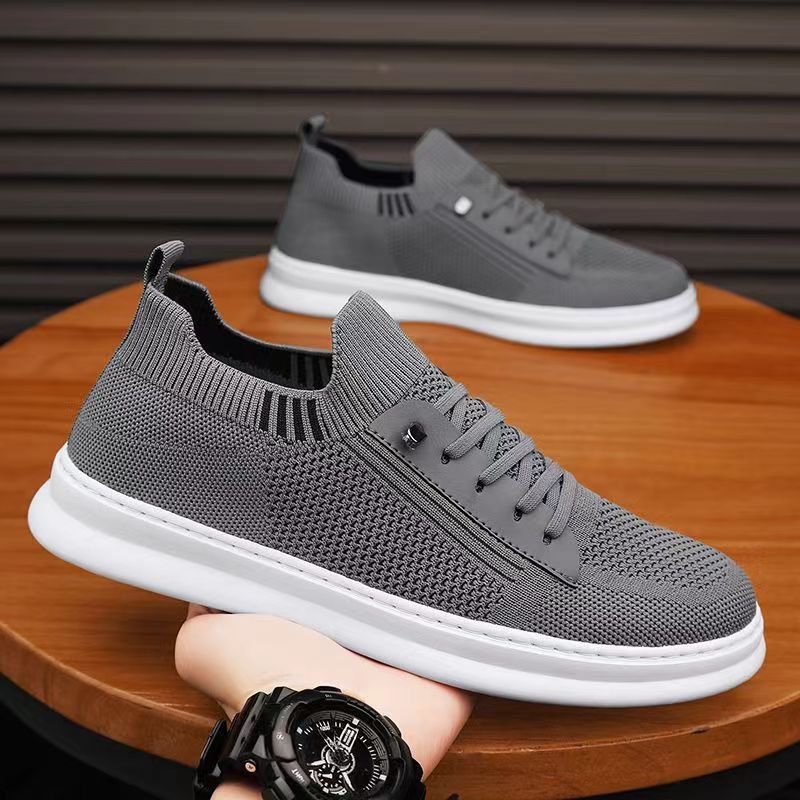 Men's mesh breathable fly woven shoes with soft soles fashionable and trendy casual shoes