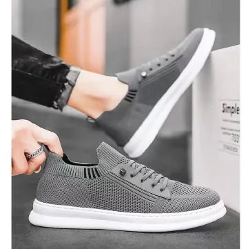 Men's mesh breathable fly woven shoes with soft soles fashionable and trendy casual shoes Grey,EU44