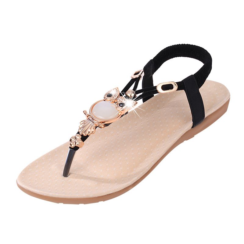 New arrived Owl Beaded Flat Sandals with Toe Clips  Beach Flats Sandals Women's Cool shoes
