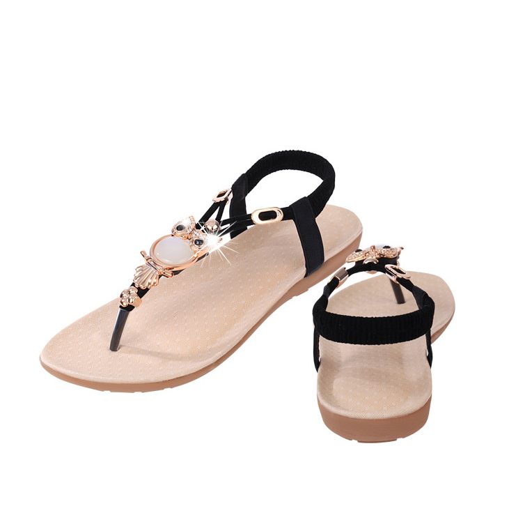 New arrived Owl Beaded Flat Sandals with Toe Clips  Beach Flats Sandals Women's Cool shoes