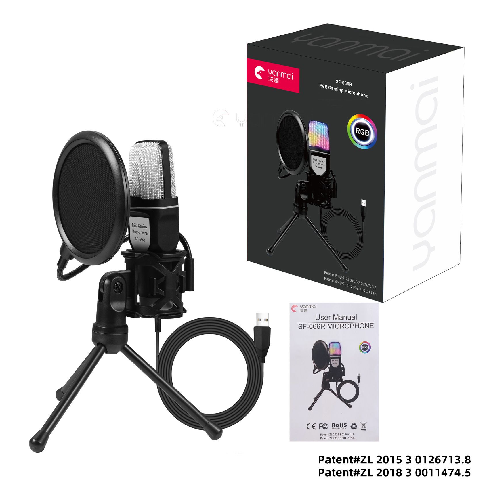 RGB Colorful USB microphone intelligent noise reduction game host computer e-sports competition host professional condenser microphone