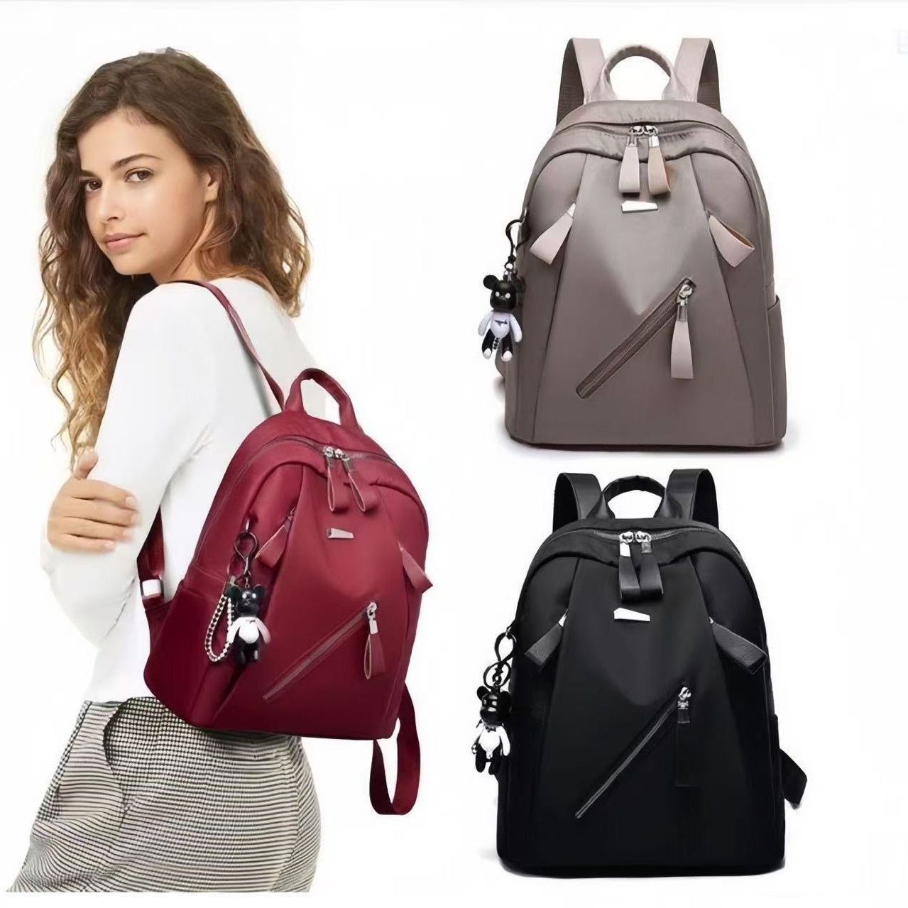 【with toy bear!】New arrivals small-sized portable bag fashionable backpack student trendy backpack outdoor travel handbag