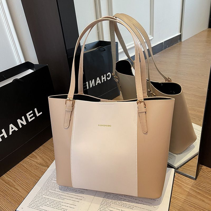 Large capacity tote bag shoulder bag outdoor handbag color blocked stylish handbag Simple and atmospheric bag