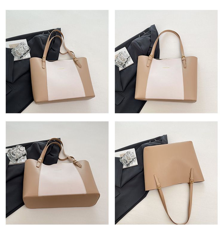 Large capacity tote bag shoulder bag outdoor handbag color blocked stylish handbag Simple and atmospheric bag