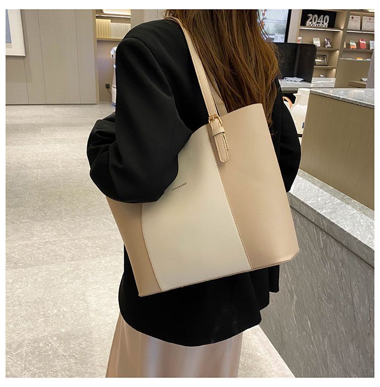 Large capacity tote bag shoulder bag outdoor handbag color blocked stylish handbag Simple and atmospheric bag