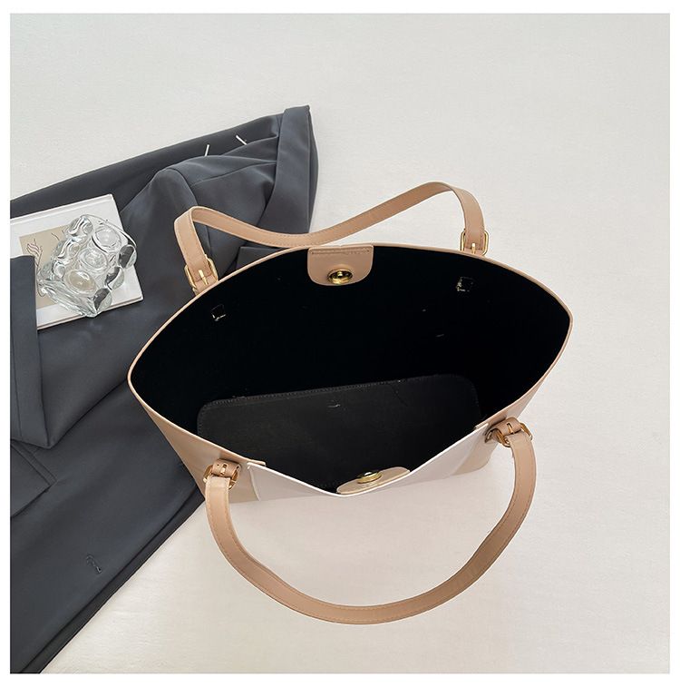 Large capacity tote bag shoulder bag outdoor handbag color blocked stylish handbag Simple and atmospheric bag