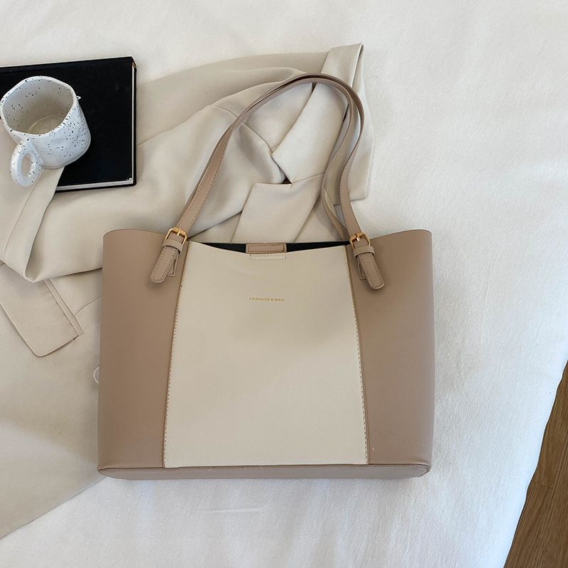 Large capacity tote bag shoulder bag outdoor handbag color blocked stylish handbag Simple and atmospheric bag