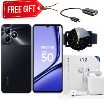 Realme Note 50 6.74" 128GB ROM+Up to 8GB RAM 5000mAH 13MP Al Camera (Dual sim)-Midnight Black+Free Gifts