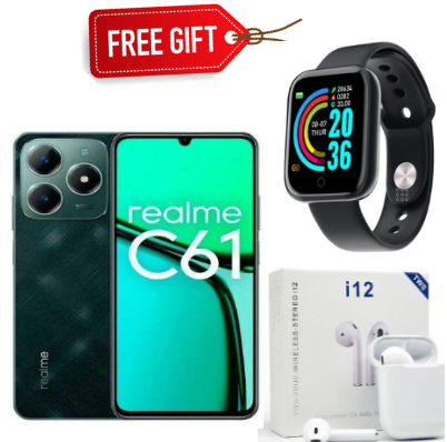 HOLIDAY OFFERS!! Realme C61 6.74'', 128GB ROM + 6GB RAM (Dual SIM), 5000mAh Battery -Green+Smartwatch+Earpods