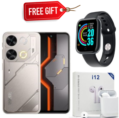 [BRAND NEW]Itel P65 128GB + 8(4+4)GB RAM 6.7" Display 7400mAh(5000mAh Baterry +2400mAh Charging Case) Dual SIM 4G Network 50MP+8MP Camera Fingerprint +SMARTWATCH+EARPODS