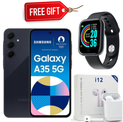[BRAND NEW] Samsung A35 5G , 6.6", 256GB ROM + 8GB RAM (Dual SIM), 50MP + 8MP + 5MPcamera , 120Hz,  USB Type-C 2.0, 5G,5000mAh-Smartphone+ EARPODS+SMARTWATCH