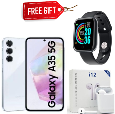 [BRAND NEW] Samsung A35 5G , 6.6", 256GB ROM + 8GB RAM (Dual SIM), 50MP + 8MP + 5MPcamera , 120Hz,  USB Type-C 2.0, 5G,5000mAh-Smartphone+ EARPODS+SMARTWATCH