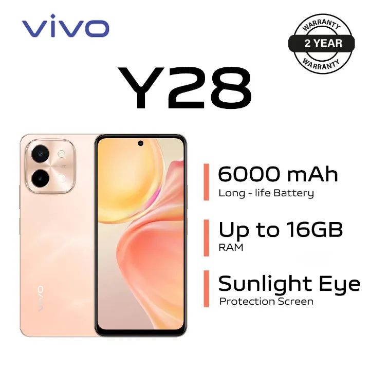 [BRAND NEW] Vivo Y28 - 6.64" 256GB + (8+8)GB RAM (Dual SIM) 50MP + 2MP Camera, 6000mAh- 2.4GHz/5GHz - LCD-90HZ Type C-Gleaming Orange+FREE GIFTS