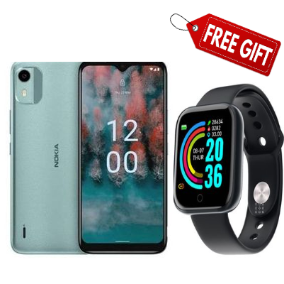 [BRAND NEW]Nokia C12 Pro, 6.3'', 64GB + 4GB (2+2GB), 8MP, (Dual SIM), 4000mAh- Android 12- Quad-core 1.6 GHz-Android™ 12 (Go edition)+Smartwatch+Earpods