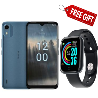 [BRAND NEW]Nokia C12 Pro, 6.3'', 64GB + 4GB (2+2GB), 8MP, (Dual SIM), 4000mAh- Android 12- Quad-core 1.6 GHz-Android™ 12 (Go edition)+Smartwatch+Earpods