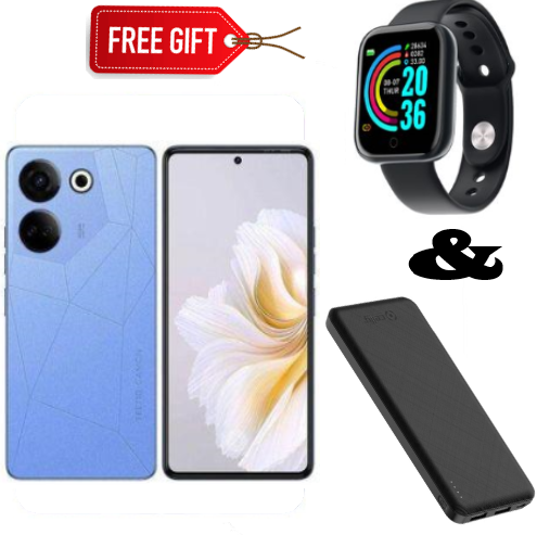 FLASH SALE DEALS!! BRANDNEW Tecno CAMON 20 Pro 5G - 6.67" (256GB/8GB) DualSIM, 5000mAh-64MP Back, 32MP Selfie Camera-120Hz Refresh Rate-Black/Blue+Smartwatch+PowerBank