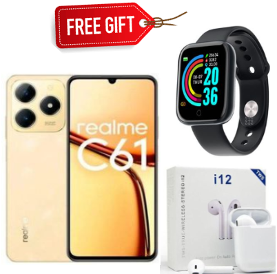 HOLIDAY OFFERS!! Realme C61 6.74'', 128GB ROM + 6GB RAM (Dual SIM), 5000mAh Battery -Green+Smartwatch+Earpods