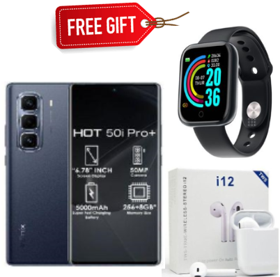 NEW ARRIVAL!!! Infinix Hot 50 PRO PLUS Curved AMOLED ,128GB ROM+8GB RAM -6.78", Dual SIM, 48MP Camera 5000mAh- Smartphones+FREE SMARTWATCH+EARPODS