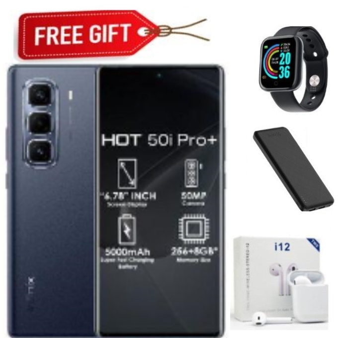 NEW ARRIVAL!!! Infinix Hot 50 PRO PLUS Curved AMOLED ,128GB ROM+8GB RAM -6.78", Dual SIM, 48MP Camera 5000mAh- Smartphones+FREEBIES