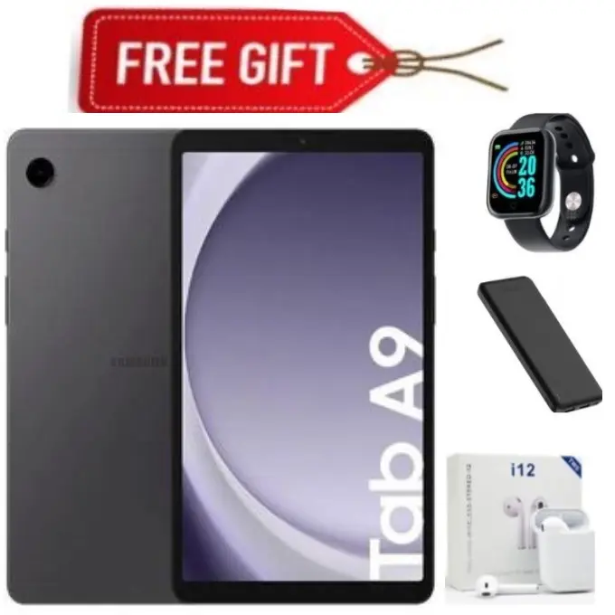 LIMITED TIME DEALS!!Samsung Galaxy Tab A9 RAM:4 GB RAM /64GB ROM Chipset: Mediatek Helio G99(6nm) Display:8.7inch TFT LCD Main Camera: 8 MP Selfie Camera:2MP Battery:5,100 mAh +FREEBIES
