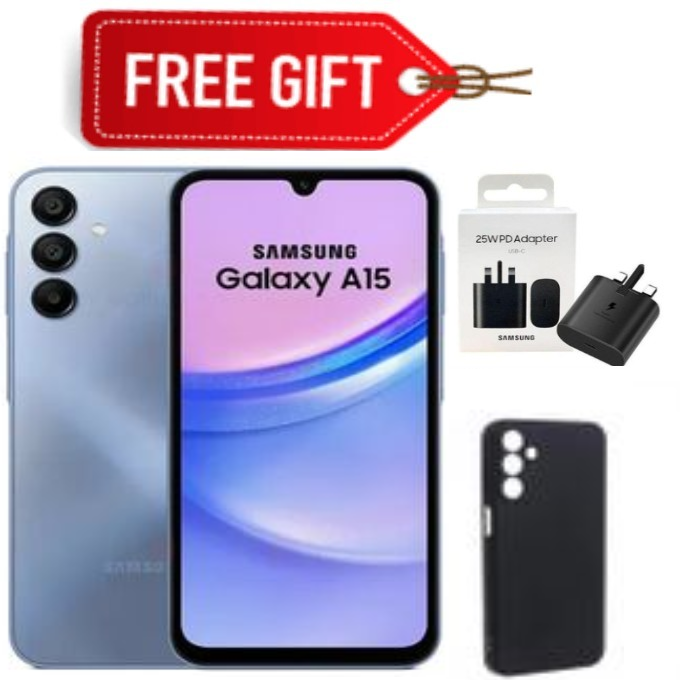 FLASH SALE DEALS!!! Brand New Samsung Galaxy A15 128GB ROM + 6GB RAM 50MP Triple Camera 6.5" 90Hz Display  5000mAh 25W Type-C Charge Smart Phones phone+ADAPTER+CASE