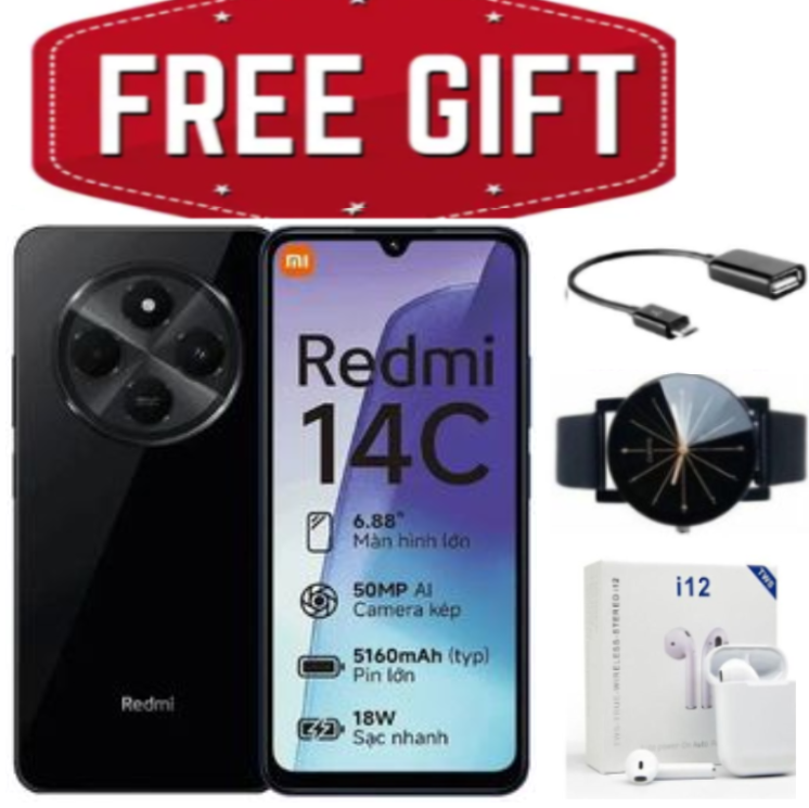 BRAND NEW Xiaomi Redmi 14C 8GB RAM + 256GB Storage 6.88" 120Hz HD+ IPS display 4G Dual Sim 5160mAh Battery 50MP triple main camera Android 14 Smart Phones Mobile Phone +FREE GIFTS