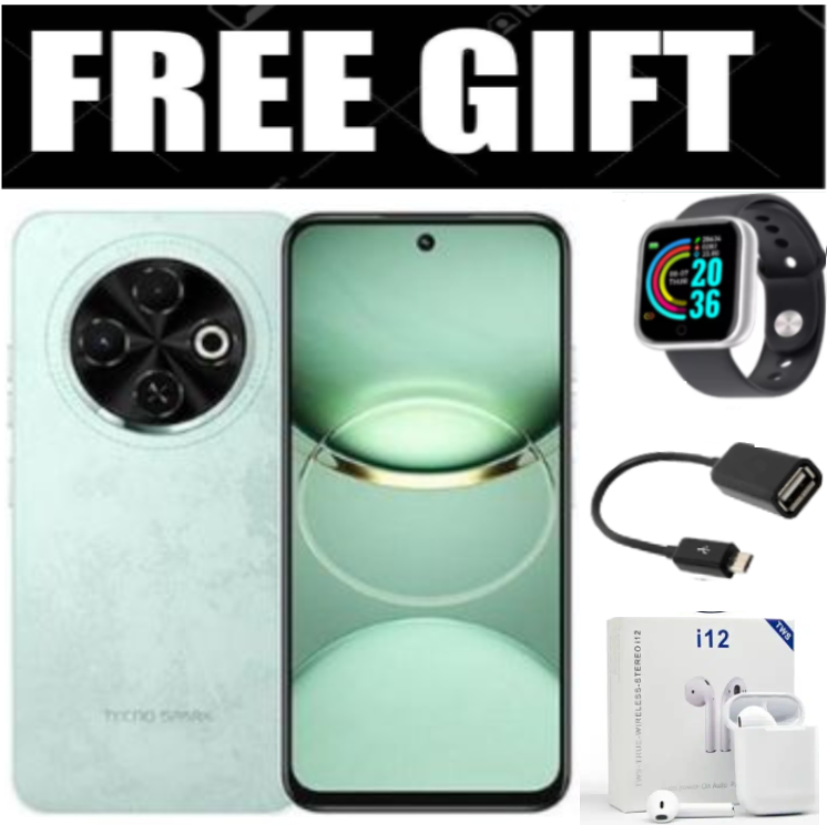 HOLIDAY OFFERS!! [BRAND NEW]Tecno Spark 30C 6.67'' HD+ Screen UP to 8GB RAM + 128GB ROM Dual Sim 50MP 5000 mAh Battery Capacity Smart phone+Smartwatch+i12