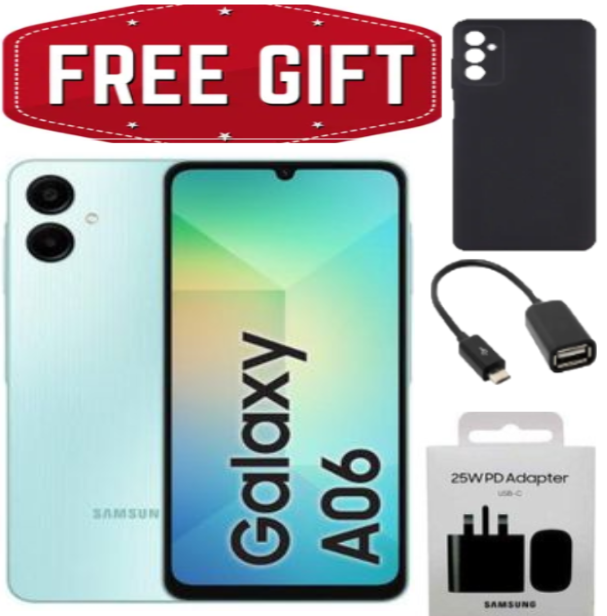 NEW ARRIVAL OFFERS!!!! Samsung Galaxy A06, 6.7'' Display, 4GB RAM + 128GB ROM (Dual Sim) 50MP Camera, 5000mAh - Smartphones+ADAPTER+PHONE CASE