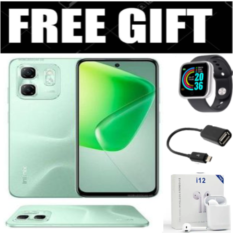 DISCOUNTED OFFERS!!! Infinix Hot 50i 4G, Screen 6.78-inch 120Hz,12 GB(6+6)RAM+128GB ROM' Battery: 5000mAh, [Dual], Ultra Sleek 48 MP+FREE SMARTWATCH+EARPODS