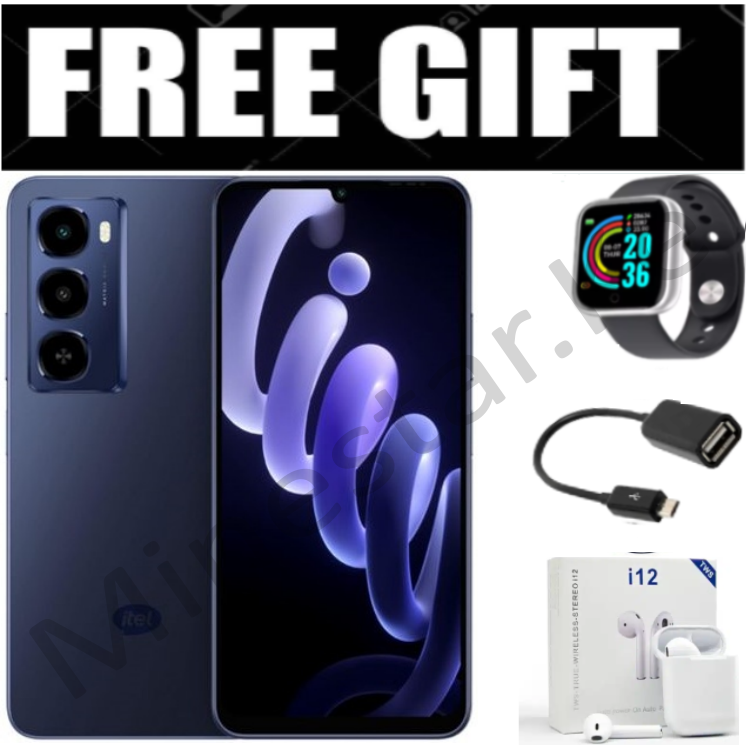 NEW ARRIVALS!! Itel CITY 100 , 7.65" Inch Display, IP64, (6+12)GB RAM + 128 GB ROM, 5200mAh, Side Mounted Fingerprint - Navy Blue +FREE Smart Watch, OTG, i12