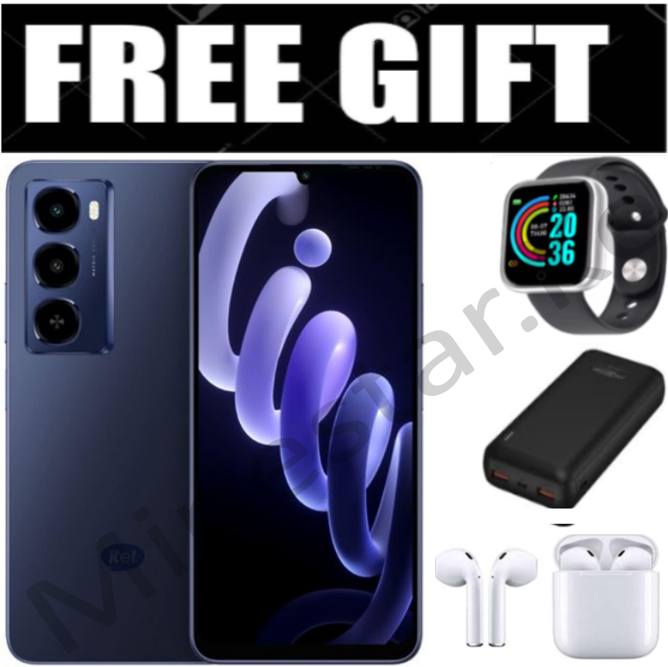 NEW ARRIVALS!! Itel CITY 100 , 7.65" Inch Display, IP64, (6+12)GB RAM + 128 GB ROM, 5200mAh, Side Mounted Fingerprint - Navy Blue +FREE Smart Watch, Power Bank, i12