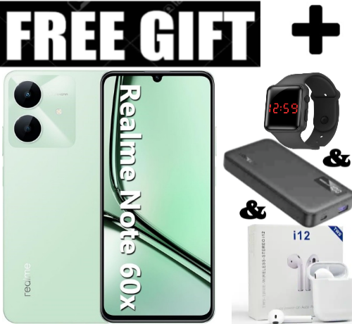 NEW ARRIVALS!! Brand New Realme Note 60x  6.74" IPS LCD Display, 3GB RAM+64GB ROM, 5000mAh, Android 14, 8MP Rear & 5MP Front Camera, Dual SIM, Fingerprint (side-mounted) + FREE GIFTS