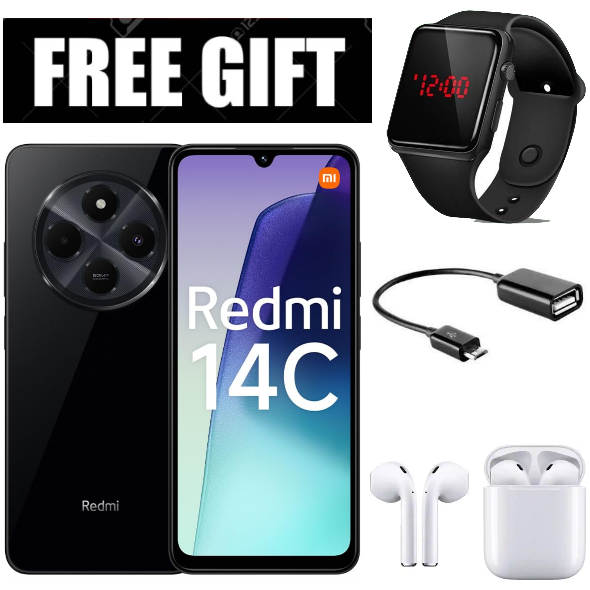 BRAND NEW Xiaomi Redmi 14C 8(4+4)GB RAM + 128GB Storage 6.88" 120Hz HD+ IPS display 4G Dual Sim 5160mAh Battery 50MP triple main camera Android 14 Smart Phones Mobile Phone +FREE GIFTS